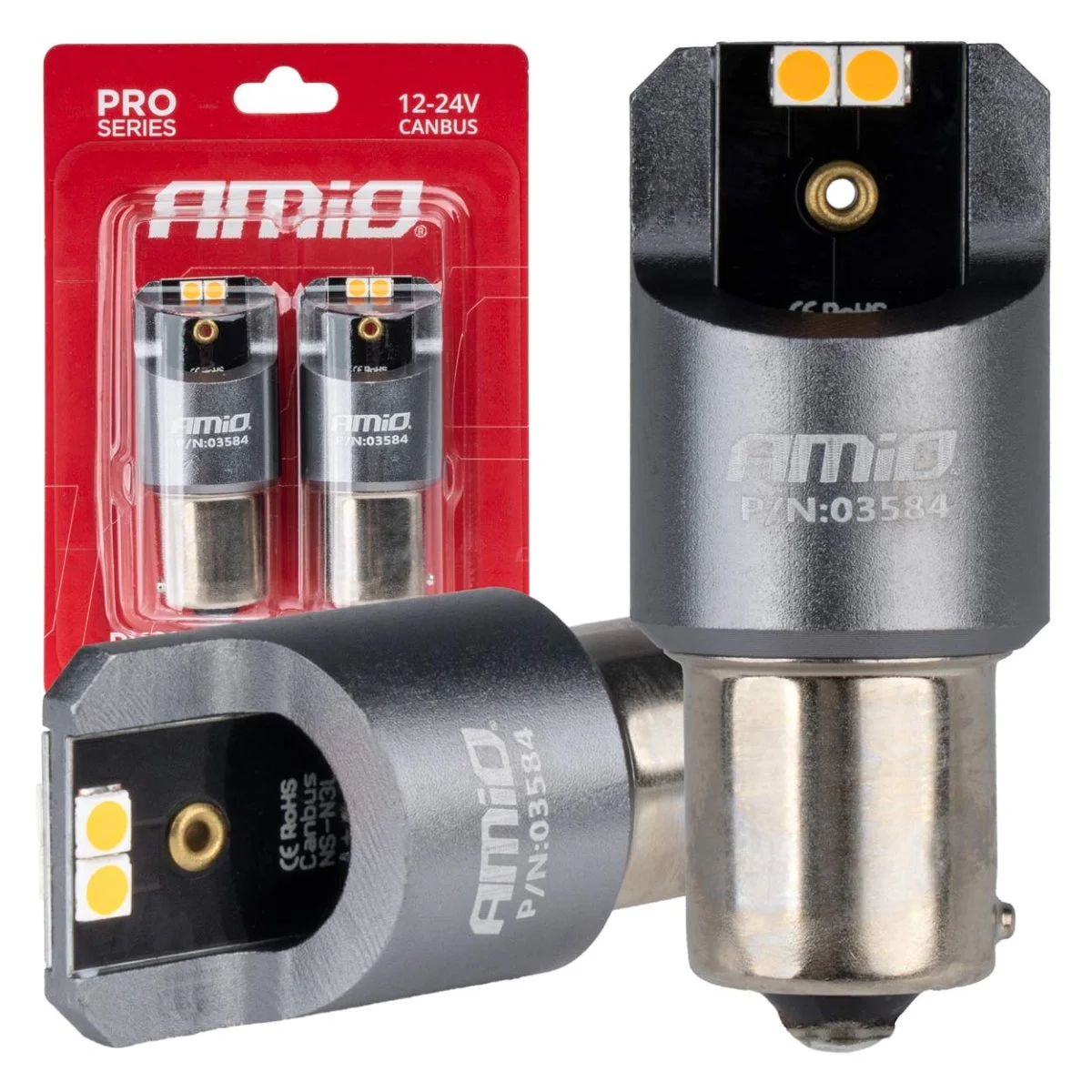 Φωτογραφία προϊόντος: AMIO ΛΑΜΠΕΣ LED CAN-BUS PΥ21W BAU15S 12/24V 6.000K 4xSMD ΠΟΡΤΟΚΑΛΙ PRO SERIES AMIO - 2 ΤΕΜ. 03584/AM