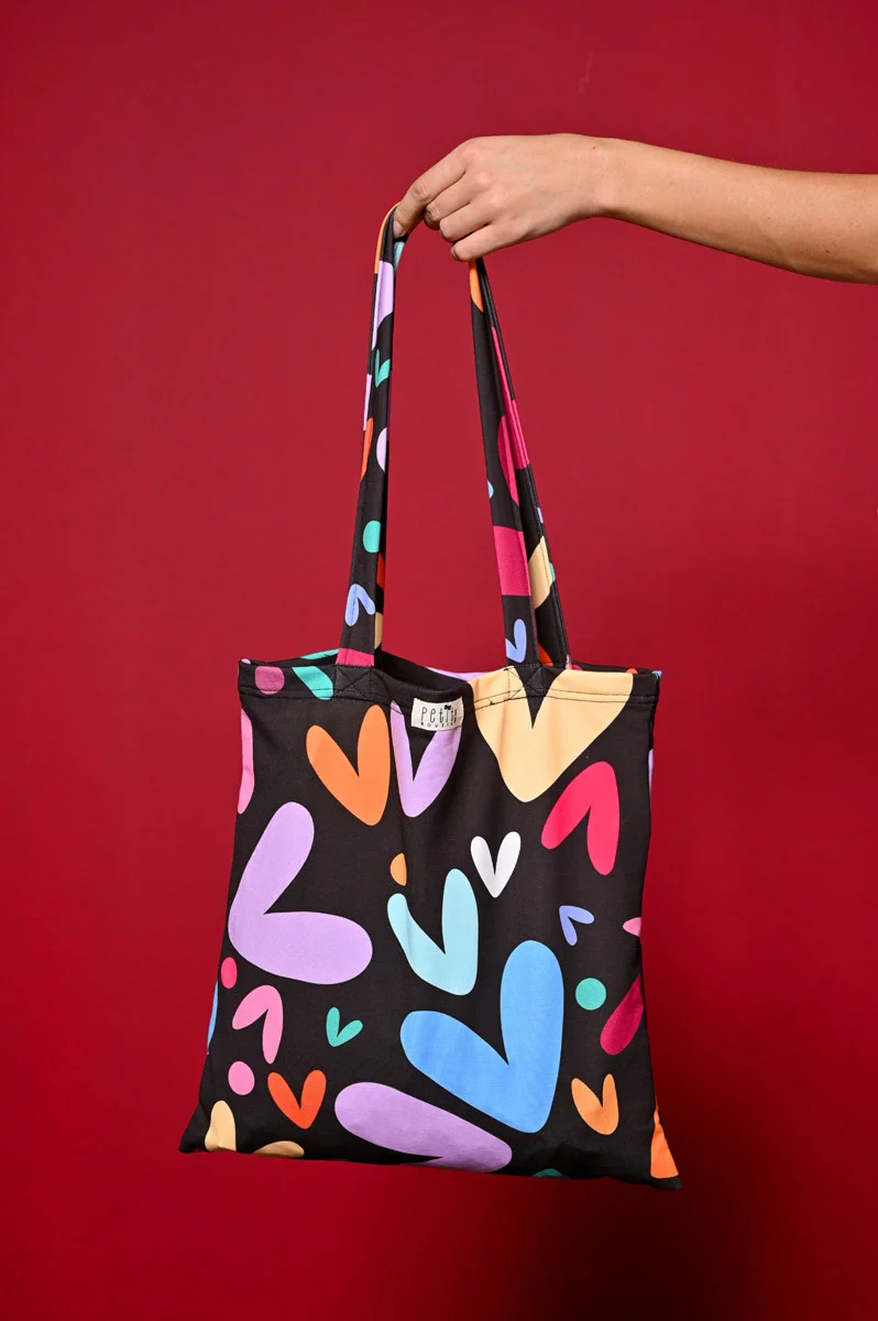 Φωτογραφία προϊόντος: Black Multi Hearts Tote Bag Petit Boutik