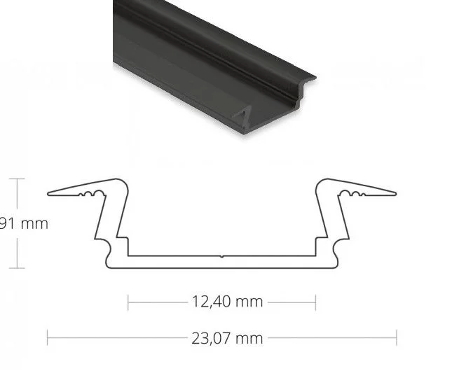 Φωτογραφία προϊόντος: PL8 LED INSTALLATION PROFILE 200 cm, flat, black RAL 9005, LED strips max. 12mm