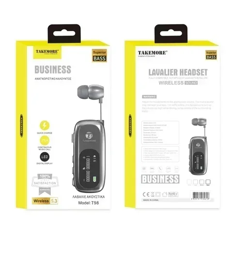 Φωτογραφία προϊόντος: OEM Ακουστικό πέτου Bluetooth Handsfree Takemore T98 μαύρο