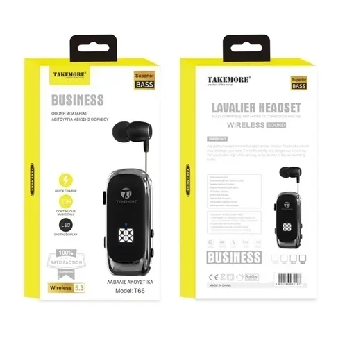 Φωτογραφία προϊόντος: OEM Ακουστικό πέτου Bluetooth Handsfree Takemore T66 μαύρο