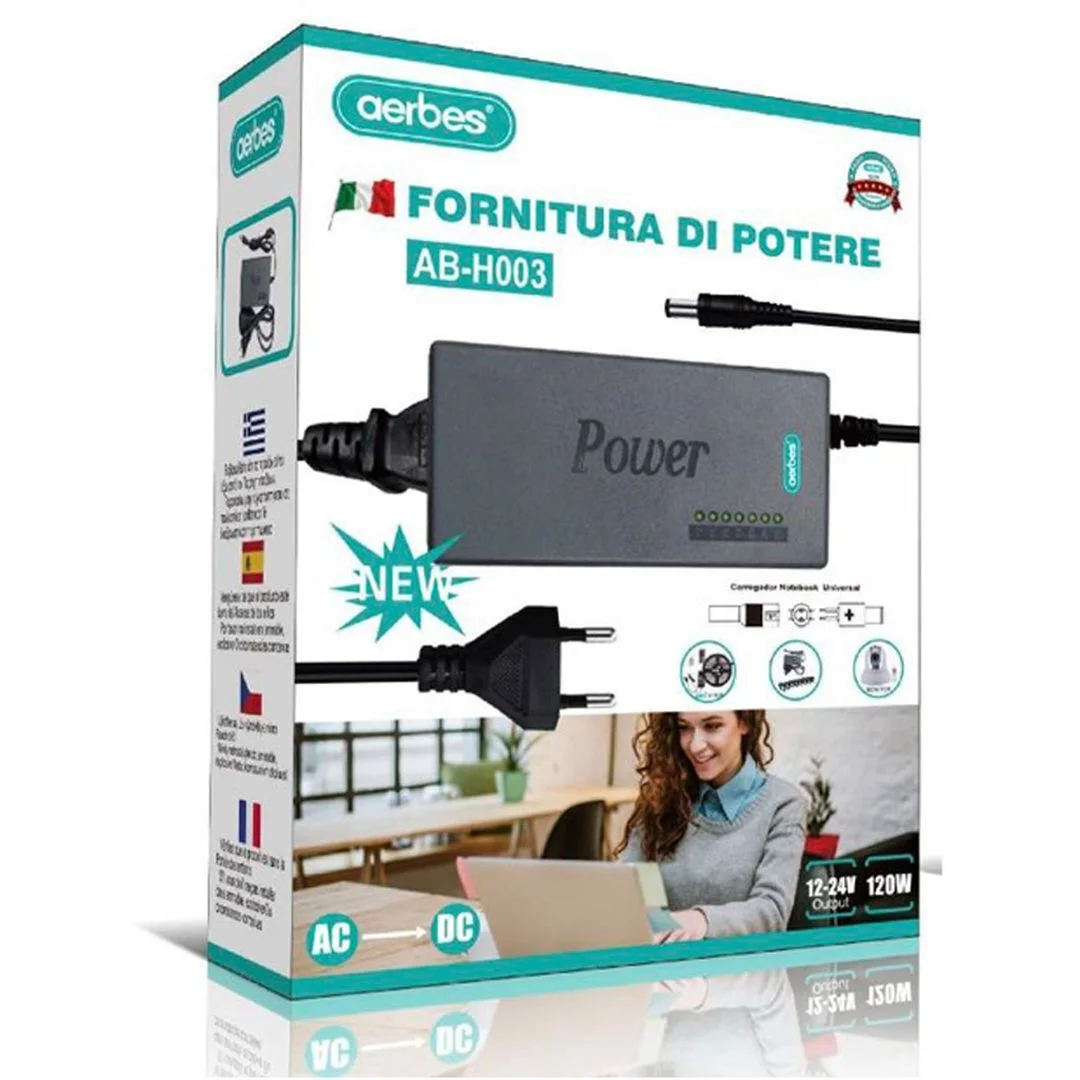 Φωτογραφία προϊόντος: OEM Aerbes Universal Φορτιστής Laptop 120W 24V με Αποσπώμενο Καλώδιο Τροφοδοσίας (AB-H003)