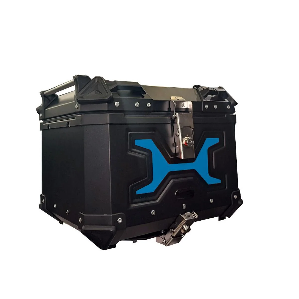 Φωτογραφία προϊόντος: OEM Βαλίτσα Motocentric MC-45 001 45lt τετράγωνο Μαύρο αλουμινίου με Μπλε φως και Επένδυση