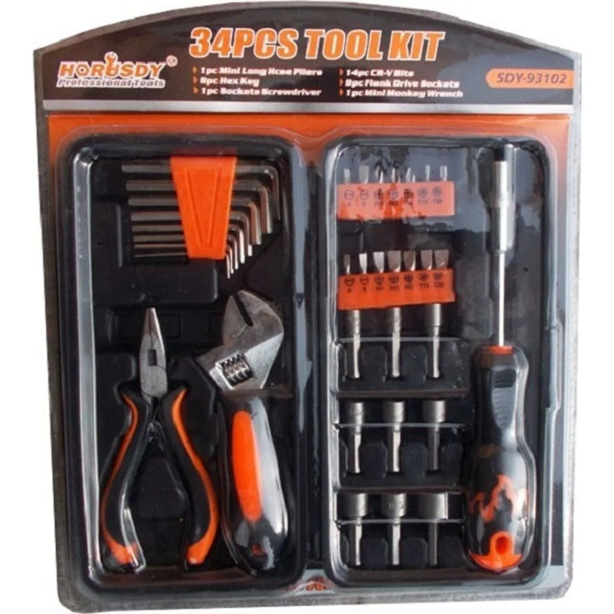 Φωτογραφία προϊόντος: OEM Horusdy 34Pcs Με Κατσαβίδι Σετ Κλειδιού Εξάγωνο Κλειδί Ρυθμιζόμενη Κεφαλή Παξιμάδι Κλειδί Μακρύ Μύτη Πένσα για Επισκευή SDY-93102