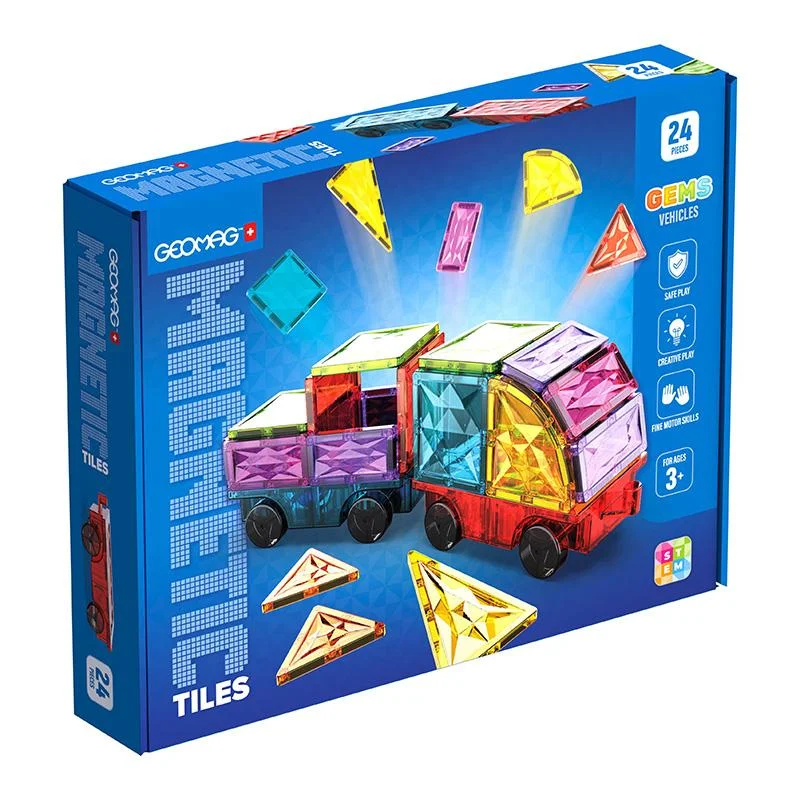 Φωτογραφία προϊόντος: Geomag Magnetic Tiles Gems Vehicles 24pcs. (PF.224.211.00)