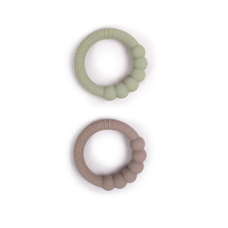 Φωτογραφία προϊόντος: FILIBABBA SILICONE TEETHER RING 2 PACK – WARM GREY + OIL GREEN