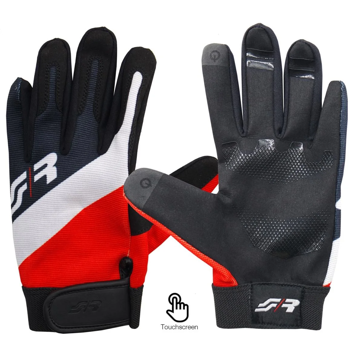 Φωτογραφία προϊόντος: ΓΑΝΤΙΑ ΟΔΗΓΟΥ ΥΦΑΣΜΑΤΙΝΑ ΜΑΥΡΟ/ΚΟΚΚΙΝΟ/ΛΕΥΚΟ (L) TOUCH MΕ LOGO SR SIMONI RACING - 1 σετ.