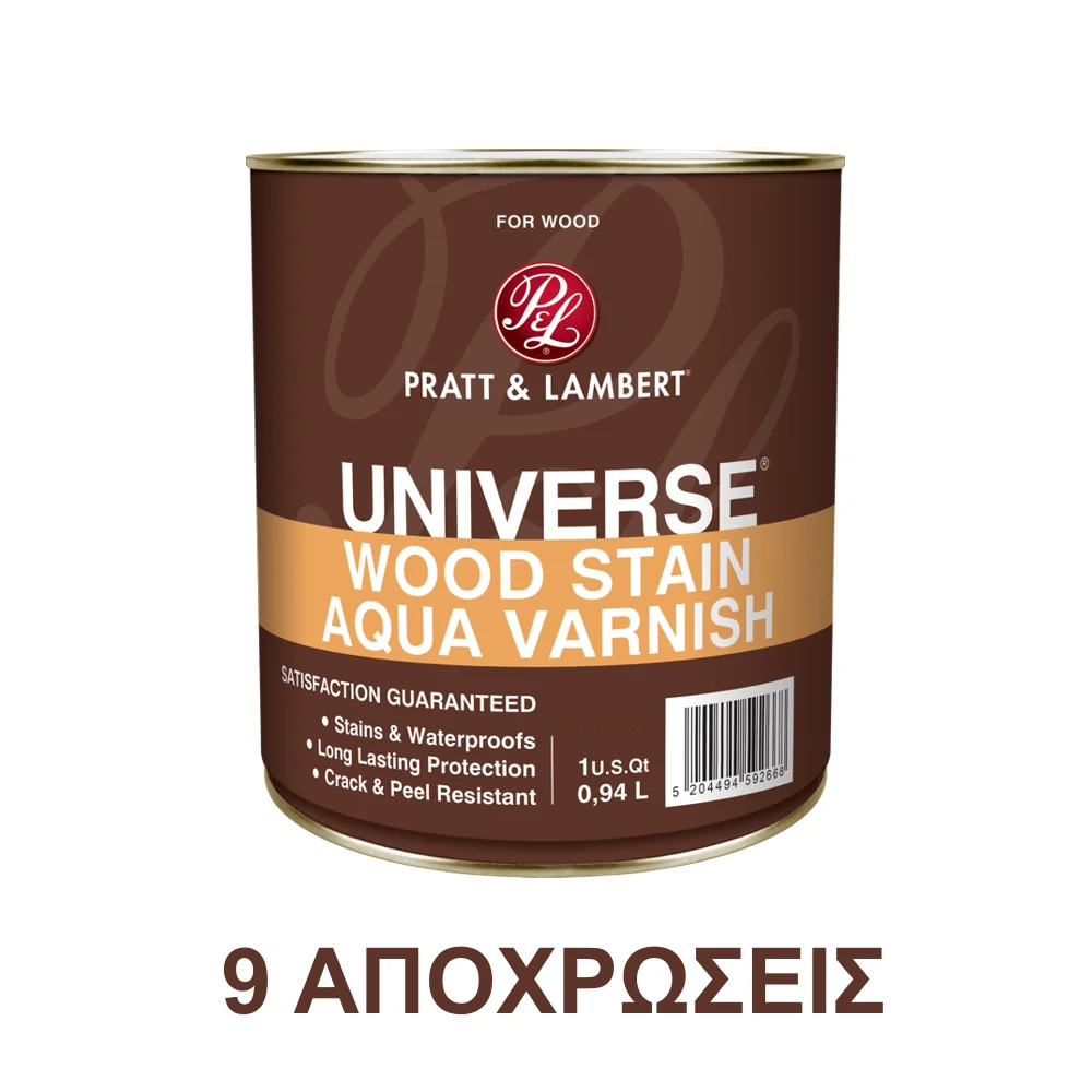 Φωτογραφία προϊόντος: PRATT + LAMBERT - UNIVERSE WOODSTAIN AQUA VARNISH - Ακρυλικό βερνίκι νερού εμποτισμού πολυουρεθάνης Σατινέ - 0.94L