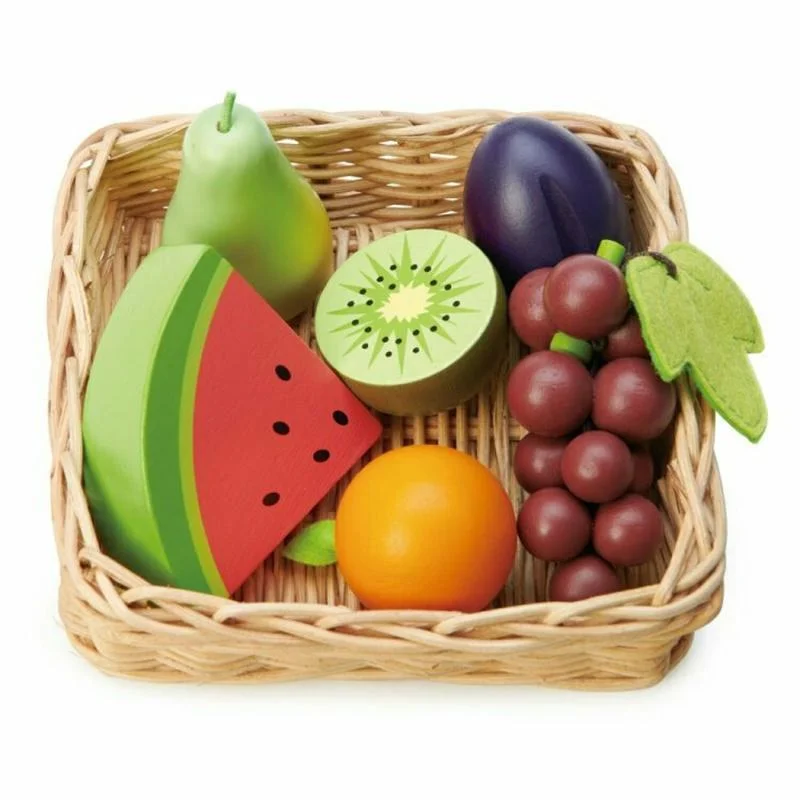 Φωτογραφία προϊόντος: Tender Leaf Toys Καλάθι Ψάθινο με Φρούτα από Ξύλο