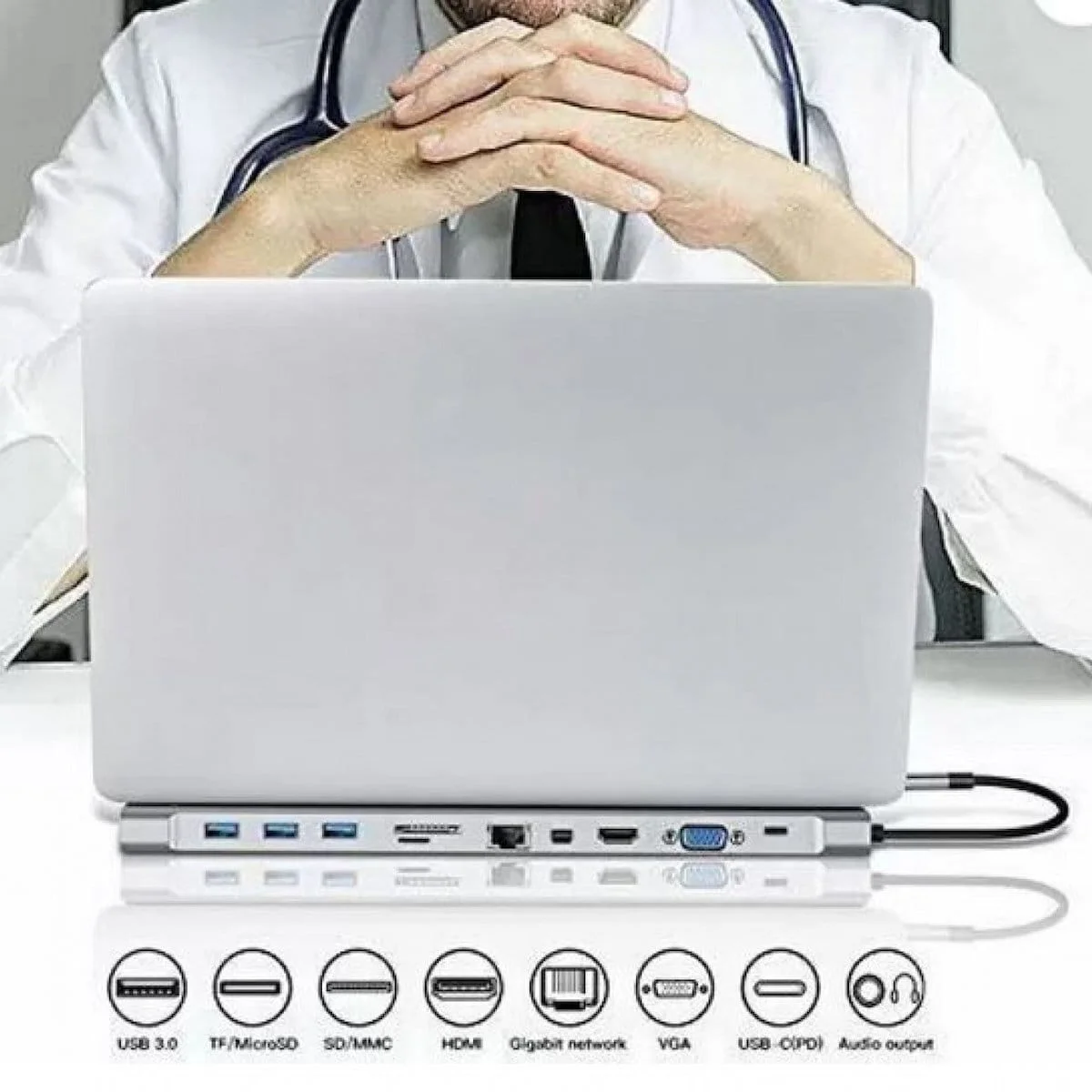 Φωτογραφία προϊόντος: USB-C Docking Station με HDMI 4K PD Ethernet και σύνδεση 2 Οθονών Ασημί (KYL-6529589057-OEM)
