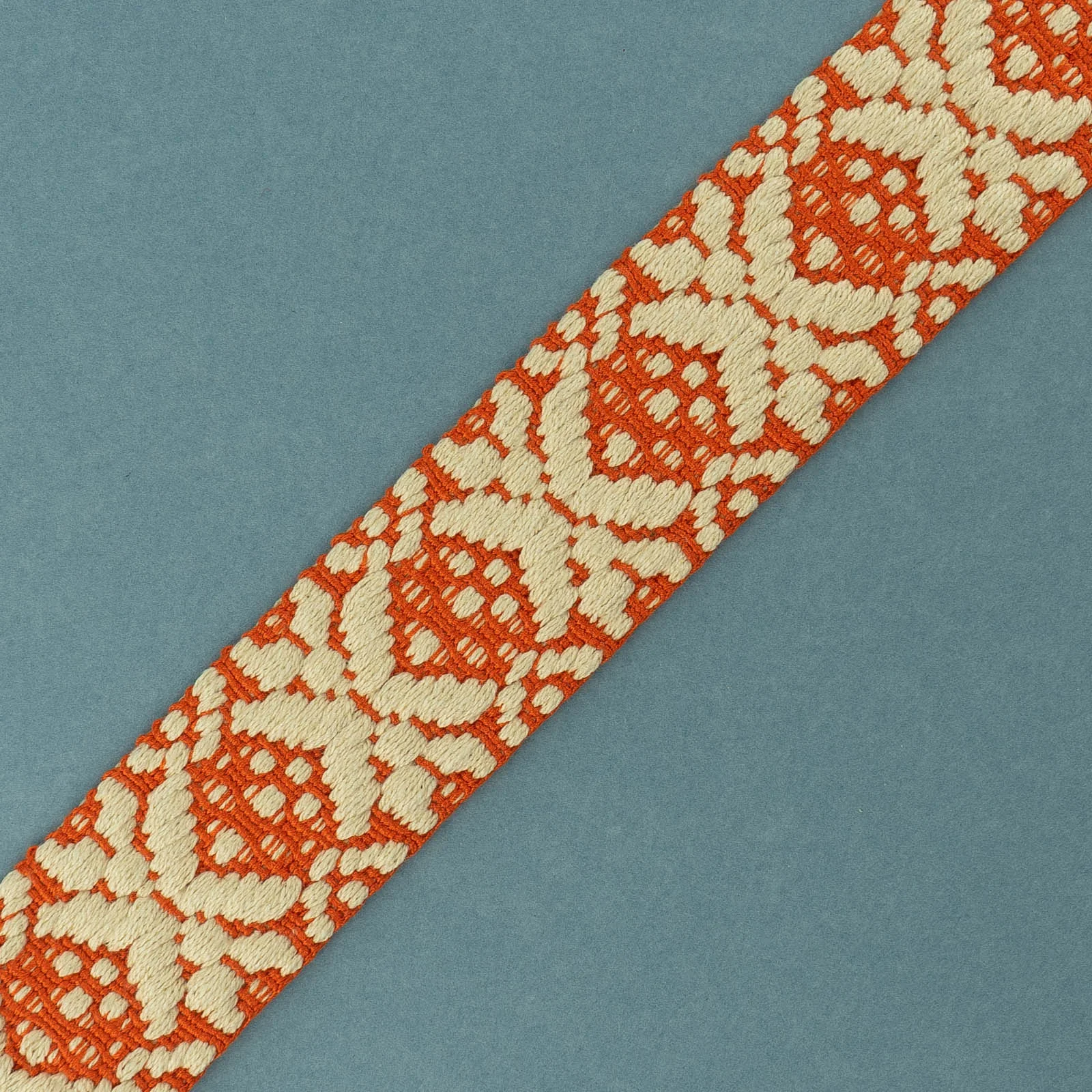 Φωτογραφία προϊόντος: Tape Belt Snowflake Cotton Ecru -Polyester Heavy Waving Orange 4cm