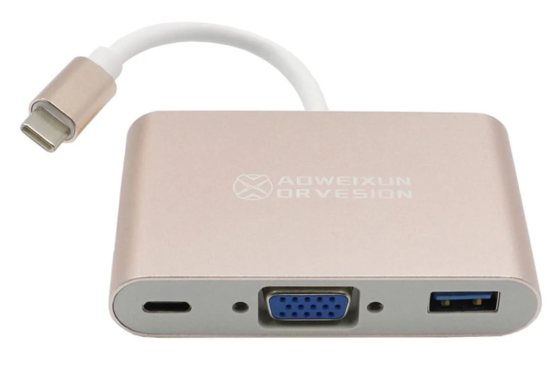 Φωτογραφία προϊόντος: Μετατροπέας USB-C male σε USB-A / USB-C / VGA female Ροζ Χρυσό (101555)