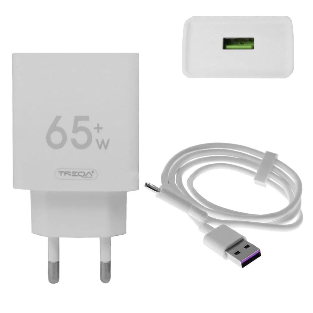 Φωτογραφία προϊόντος: Treqa Φορτιστής με Θύρα USB-A και Καλώδιο USB-C 65W Λευκός (CS-228)