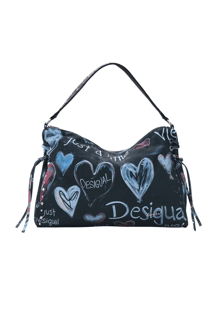 Φωτογραφία προϊόντος: Desigual 26SAXA56 Large Graffiti Denim + Braided Shoulder Bag