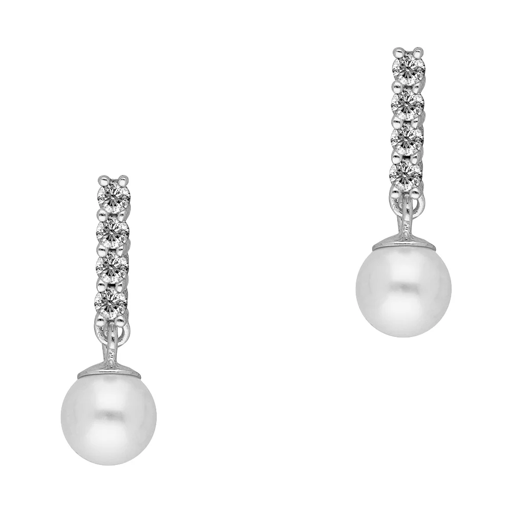 Φωτογραφία προϊόντος: Σκουλαρίκια με Moissanite Diamonds και Μαργαριτάρια από Ασήμι SK3770