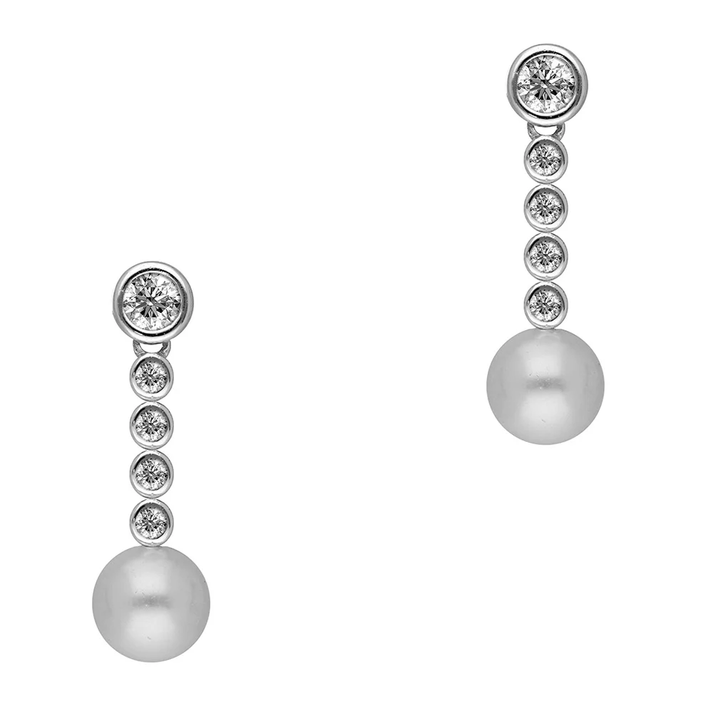 Φωτογραφία προϊόντος: Σκουλαρίκια με Moissanite Diamonds και Mαργαριτάρια από Ασήμι SK3782