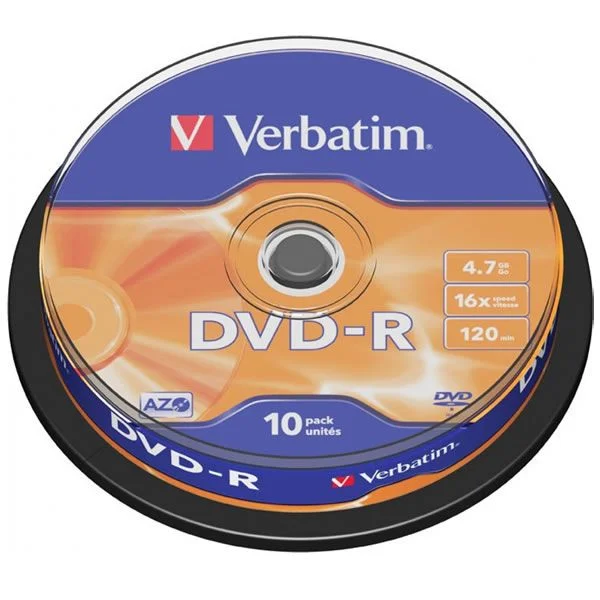 Φωτογραφία προϊόντος: Verbatim Εγγράψιμα DVD-R 16x 4.7GB Cake Box 10τμχ