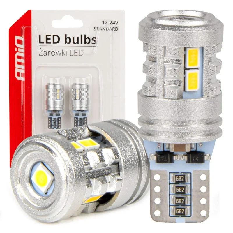 Φωτογραφία προϊόντος: Amio ΛΑΜΠΑΚΙΑ LED T10 W5W 12/24V LED 6x3020+1x3030SMD STANDARD ΛΕΥΚΑ ΑΜΙΟ - 2 ΤΕΜ.