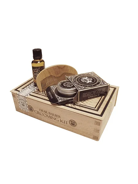 Φωτογραφία προϊόντος: Dear Barber Grooming Kit - Beard Oil 30ml + Moustache Wax 25ml + Limited Edition Luxury Apricot Beard Comb