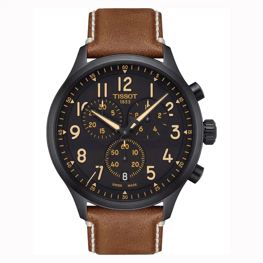 Φωτογραφία προϊόντος: TISSOT T-Sport Chrono XL Chronograph Brown Leather Strap T116.617.36.052.03