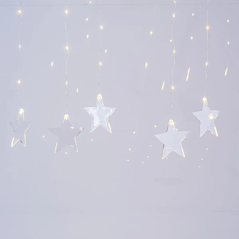 Φωτογραφία προϊόντος: EUROLAMP Κουρτίνα, 47 MINI LED, 7 Ακρυλικά Αστέρια, 4,5V Μετασχηματιστής, Ασημί Χαλκός, Θερμό Λευκό LED, Προέκταση Παροχής 3m, 120x80cm, IP44 4068