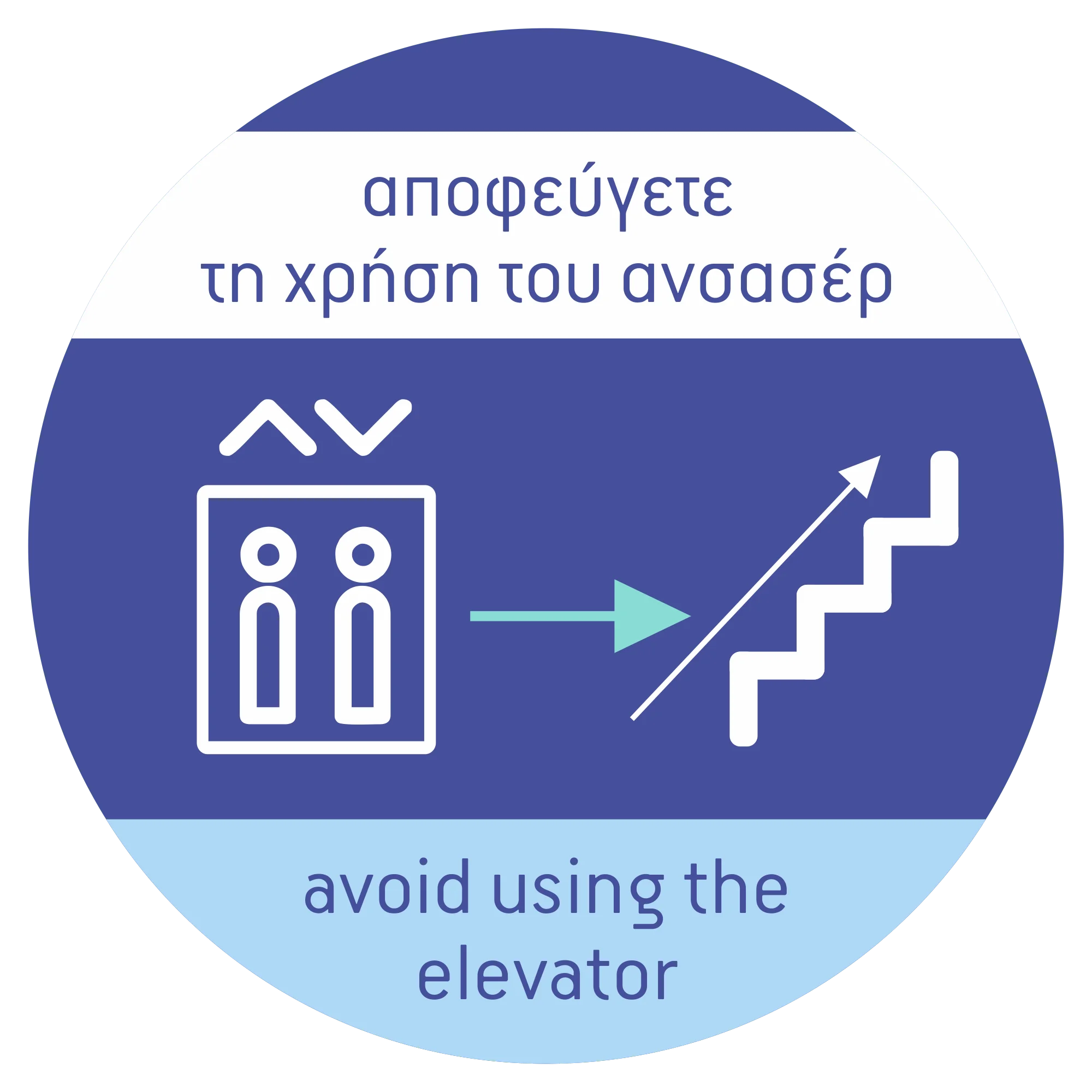 Φωτογραφία προϊόντος: Αυτοκόλλητο basic rules "Avoid using the elevator" GR-EN