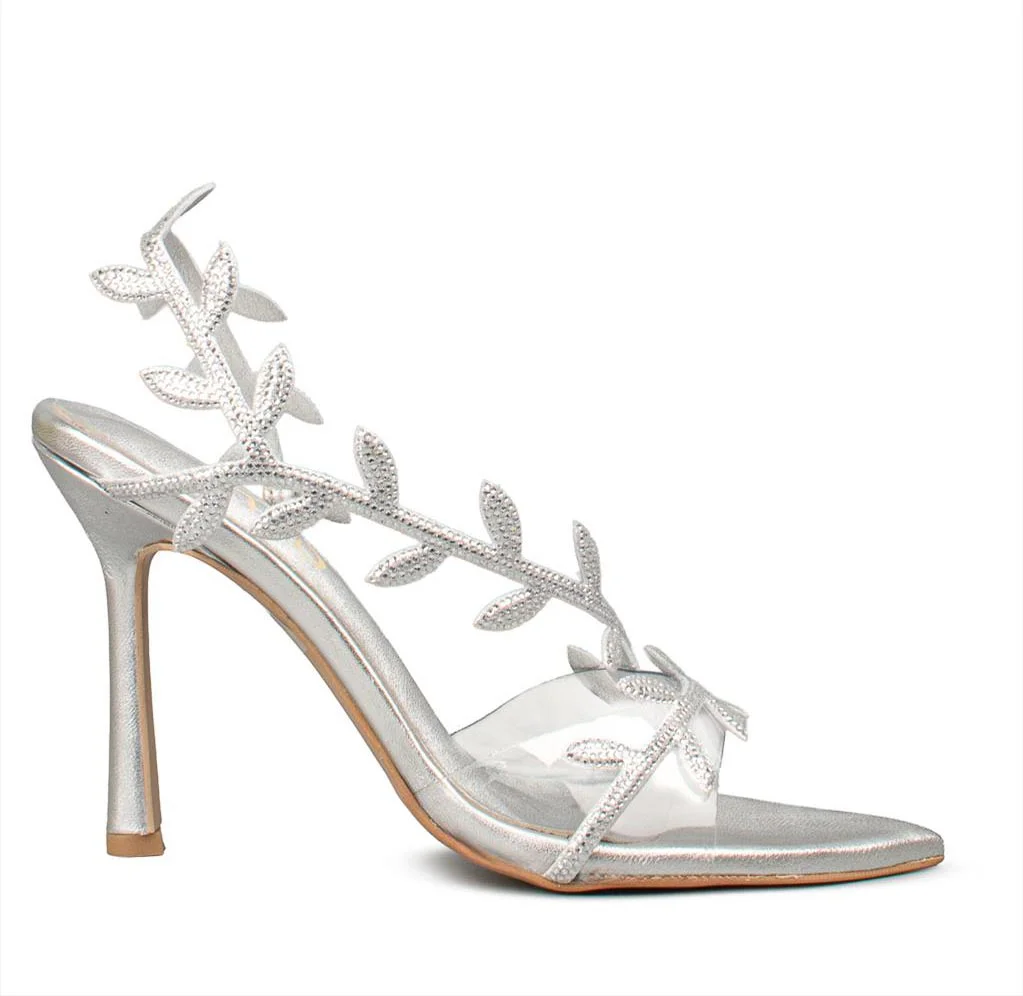 Φωτογραφία προϊόντος: Iris Shoes 25/8 Γυναικεία Πέδιλα από Δέρμα με Strass σε Ασημί χρώμα