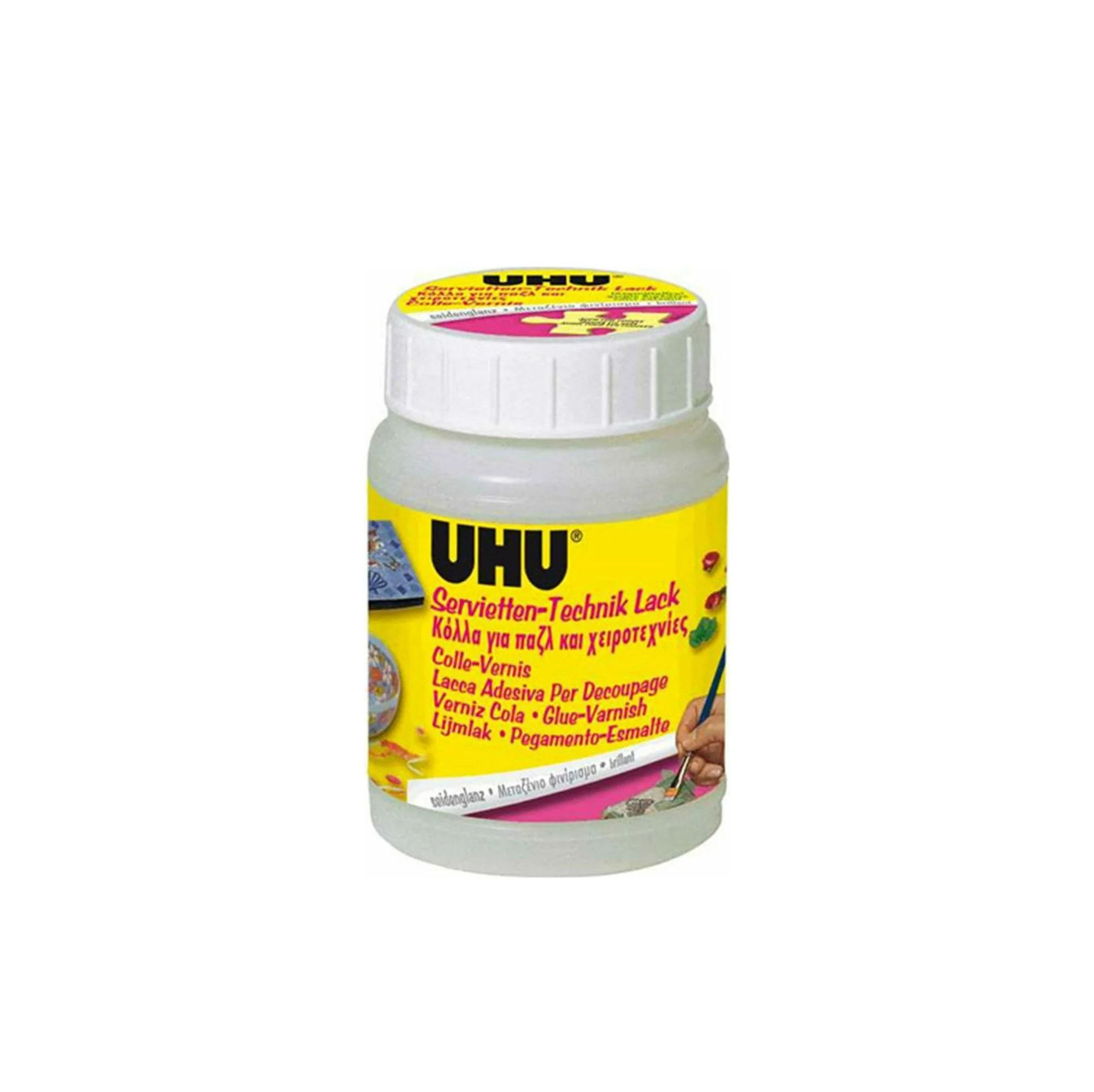 Φωτογραφία προϊόντος: UHU Υγρή Κόλλα Glue Varnish για Χειροτεχνίες και Decoupage 150ml