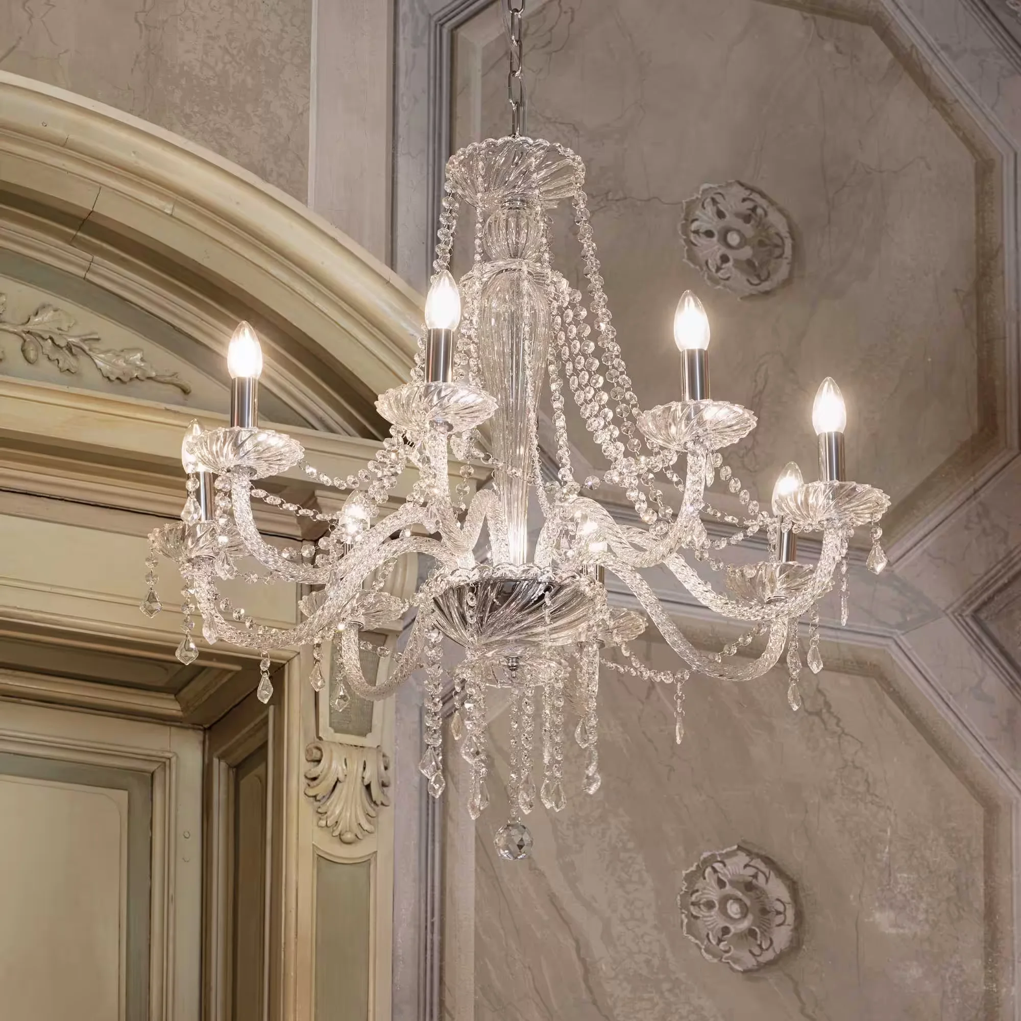 Φωτογραφία προϊόντος: Ideal lux Amadeus sp Φωτιστικό κρεμαστό κλασσικό Ø 800 x H810 min 1060 / max 1800 mm Διάφανο