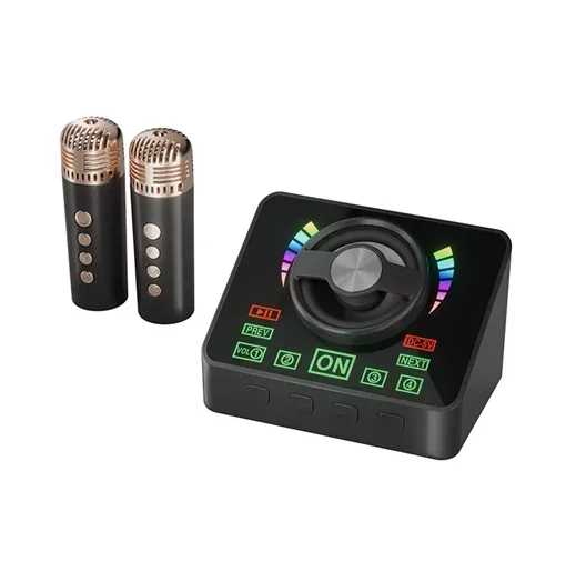 Φωτογραφία προϊόντος: OEM Ασύρματο ηχείο karaoke Bluetooth με 2 μικρόφωνα Q-4 μαύρο