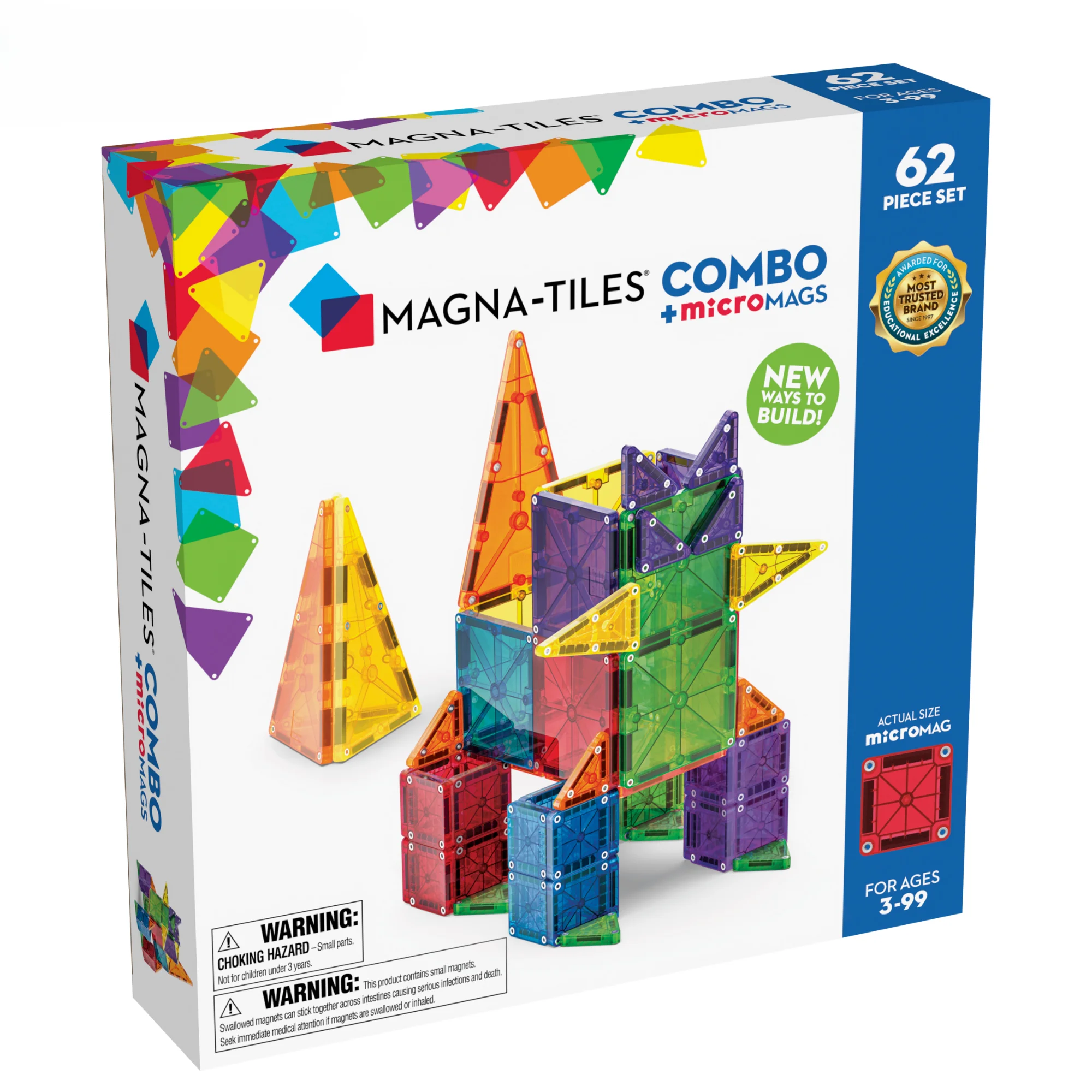 Φωτογραφία προϊόντος: Magna-Tiles Μαγνητικό Παιχνίδι Combo 62 Κομμάτια 3ετών+ Magna Tiles 244062