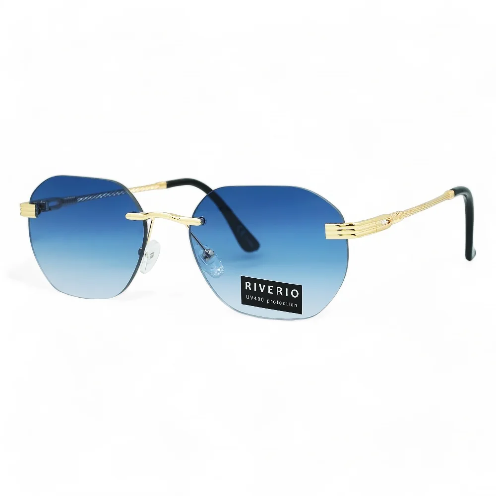 Φωτογραφία προϊόντος: Riverio Unisex Γυαλιά Ηλίου UV400 Οβάλ με Χρυσό Μεταλλικό Σκελετό και Μπλε ντεγκραντέ Φακό RV42403