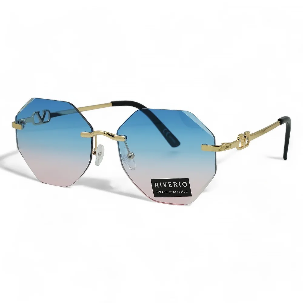 Φωτογραφία προϊόντος: Riverio Unisex Γυαλιά Ηλίου UV400 Πολύγωνο με Χρυσό Μεταλλικό Σκελετό και Γαλάζιο ντεγκραντέ Φακό RV42421