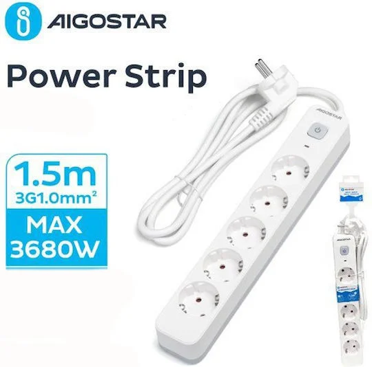Φωτογραφία προϊόντος: OEM Aigostar Πολύπριζο Ασφαλείας 5 Θέσεων με Διακόπτη και Καλώδιο 1.5m 522751