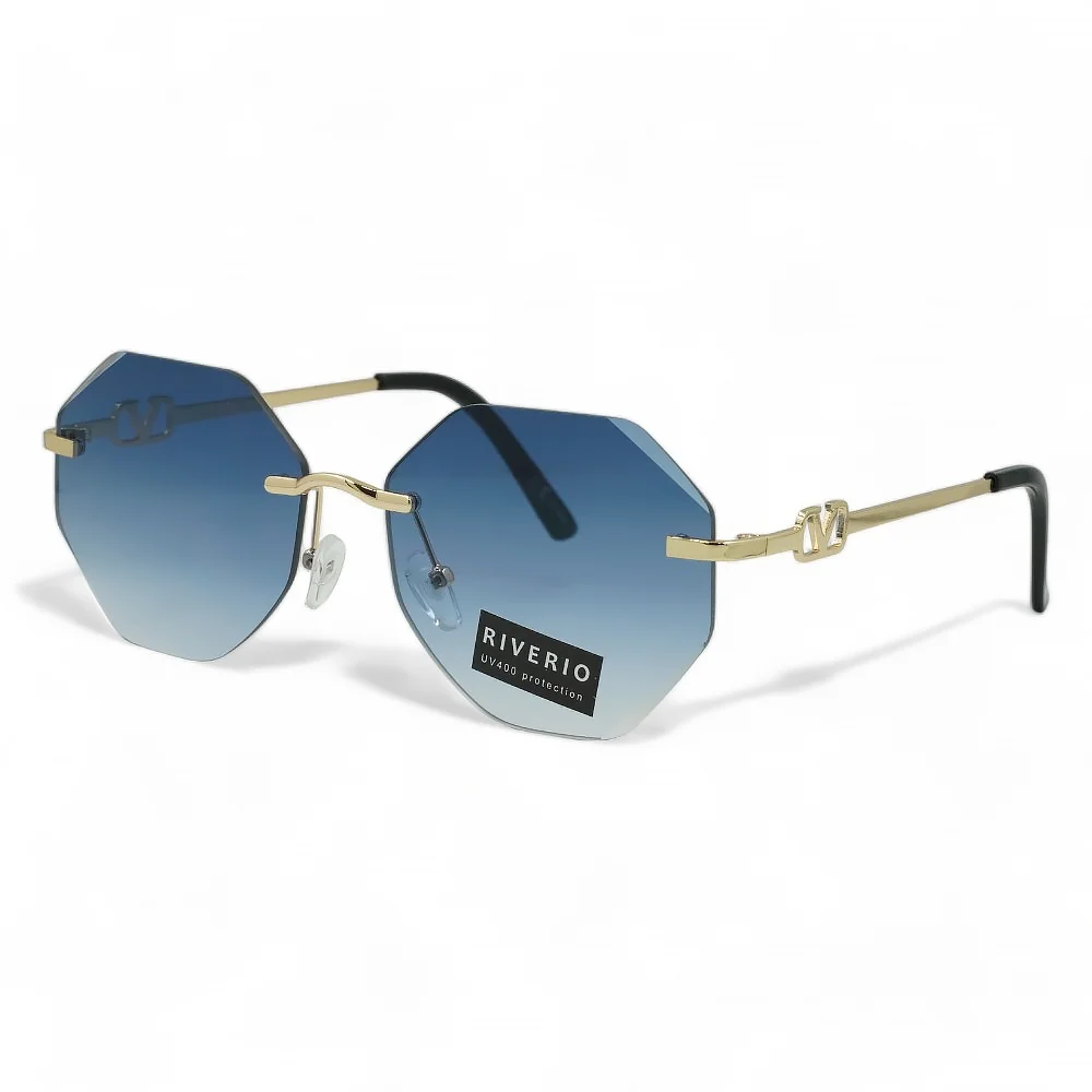 Φωτογραφία προϊόντος: Riverio Unisex Γυαλιά Ηλίου UV400 Πολύγωνο με Χρυσό Μεταλλικό Σκελετό και Γαλάζιο ντεγκραντέ Φακό RV42425