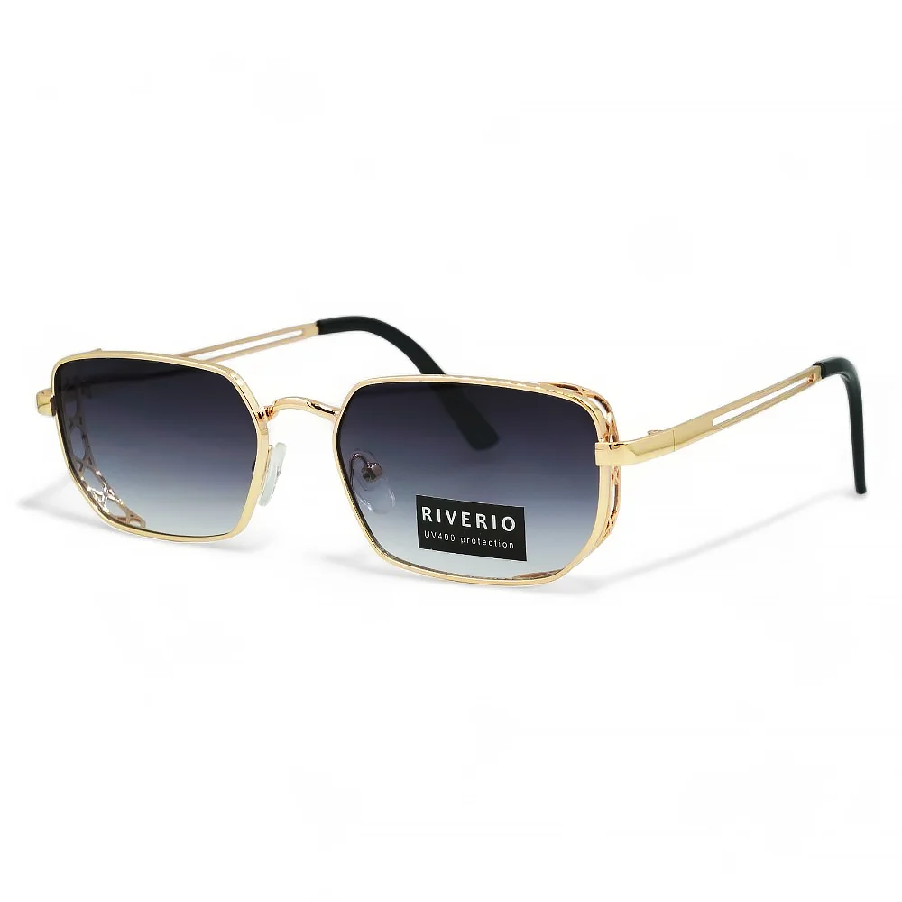Φωτογραφία προϊόντος: Riverio Unisex Γυαλιά Ηλίου UV400 Παραλληλόγραμμα με Χρυσό Μεταλλικό Σκελετό και Σκούρο Μπλε ντεγκραντέ Φακό RV42392