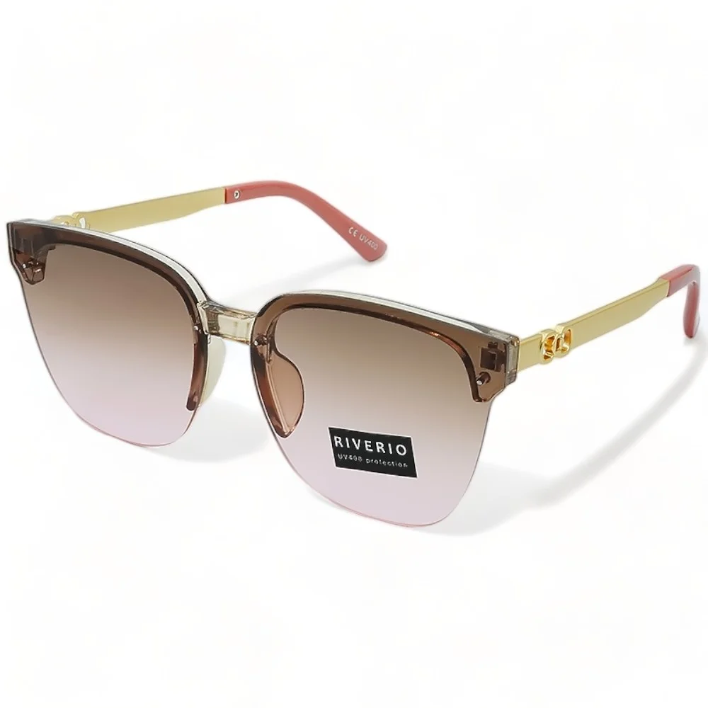 Φωτογραφία προϊόντος: Riverio Unisex Γυαλιά Ηλίου UV400 Τετράγωνα με Σομόν Κοκκάλινο Σκελετό και Καφέ ντεγκραντέ Φακό RV42443
