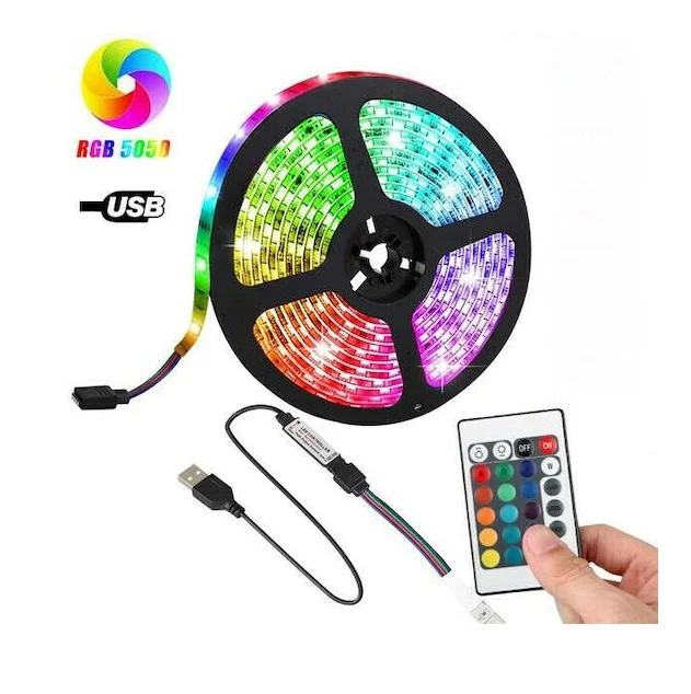 Φωτογραφία προϊόντος: OEM Andowl Αδιάβροχη Ταινία LED Q-DT50 USB 5V RGB Φως 5m Τύπου SMD5050 με Τροφοδοτικό & Τηλεχειριστήριο Q-DT50