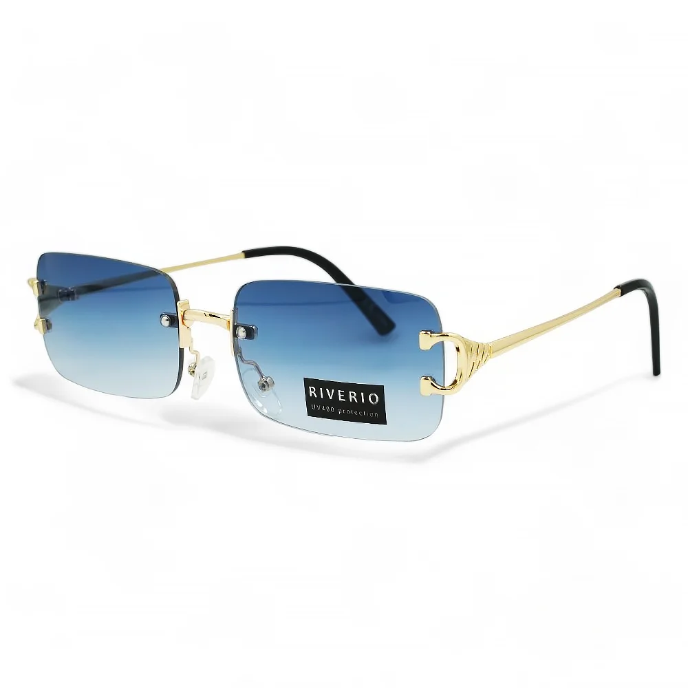Φωτογραφία προϊόντος: Riverio Unisex Γυαλιά Ηλίου UV400 Παραλληλόγραμμα με Χρυσό Μεταλλικό Σκελετό και Γαλάζιο ντεγκραντέ Φακό RV42353