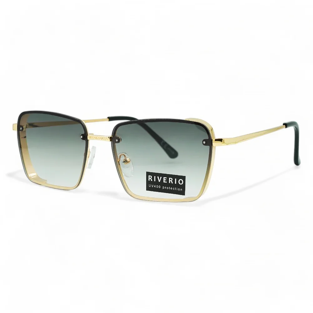Φωτογραφία προϊόντος: Riverio Unisex Γυαλιά Ηλίου UV400 Τετράγωνα με Χρυσό Μεταλλικό Σκελετό και Πράσινο ντεγκραντέ Φακό RV42382