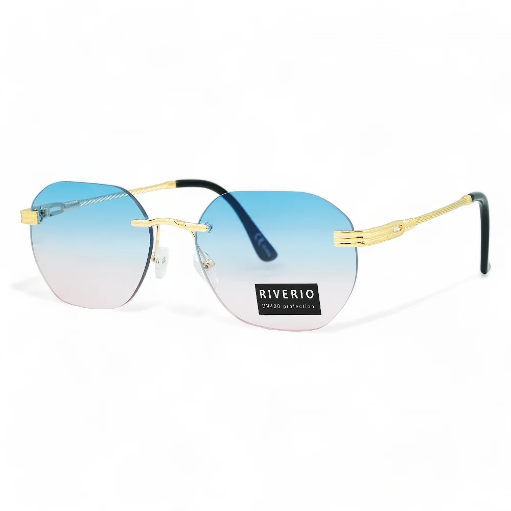 Φωτογραφία προϊόντος: Riverio Unisex Γυαλιά Ηλίου UV400 Οβάλ με Χρυσό Μεταλλικό Σκελετό και Γαλάζιο ντεγκραντέ Φακό RV42402