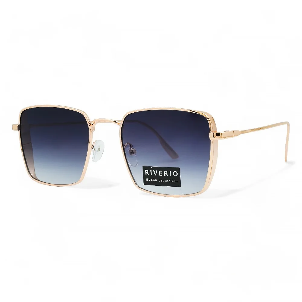 Φωτογραφία προϊόντος: Riverio Unisex Γυαλιά Ηλίου UV400 Τετράγωνα με Χρυσό Μεταλλικό Σκελετό και Σκούρο Μπλε ντεγκραντέ Φακό RV42364