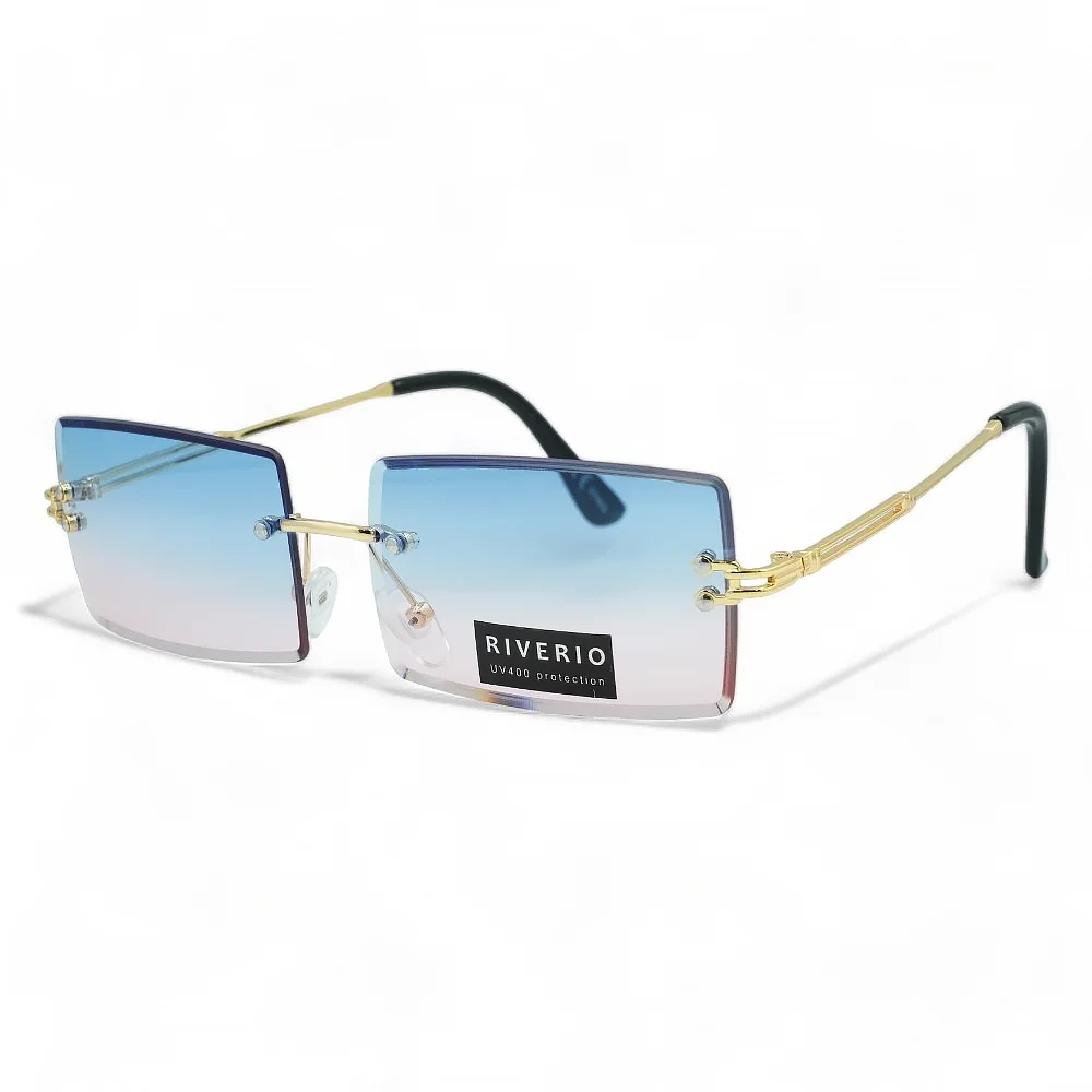 Φωτογραφία προϊόντος: Riverio Unisex Γυαλιά Ηλίου UV400 Παραλληλόγραμμα με Χρυσό Μεταλλικό Σκελετό και Γαλάζιο ντεγκραντέ Φακό RV42342
