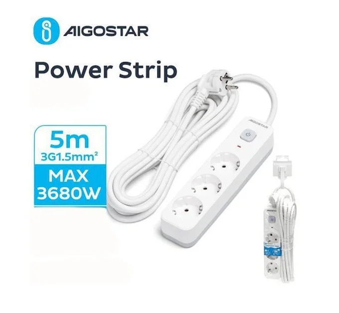 Φωτογραφία προϊόντος: OEM Aigostar Πολύπριζο Ασφαλείας 3 Θέσεων με Διακόπτη και Καλώδιο 5m 522746