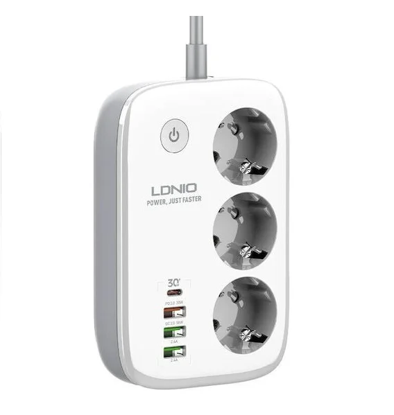 Φωτογραφία προϊόντος: OEM Ldnio Smart Πολύπριζο 3 Θέσεων με Διακόπτη και 4 USB Λευκό SEW3452