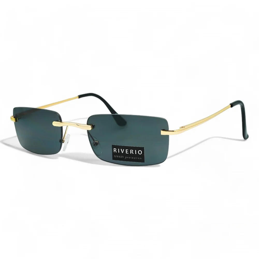 Φωτογραφία προϊόντος: Riverio Unisex Γυαλιά Ηλίου UV400 Παραλληλόγραμμα με Χρυσό Μεταλλικό Σκελετό και Σκούρο Μπλε Φακό RV42322