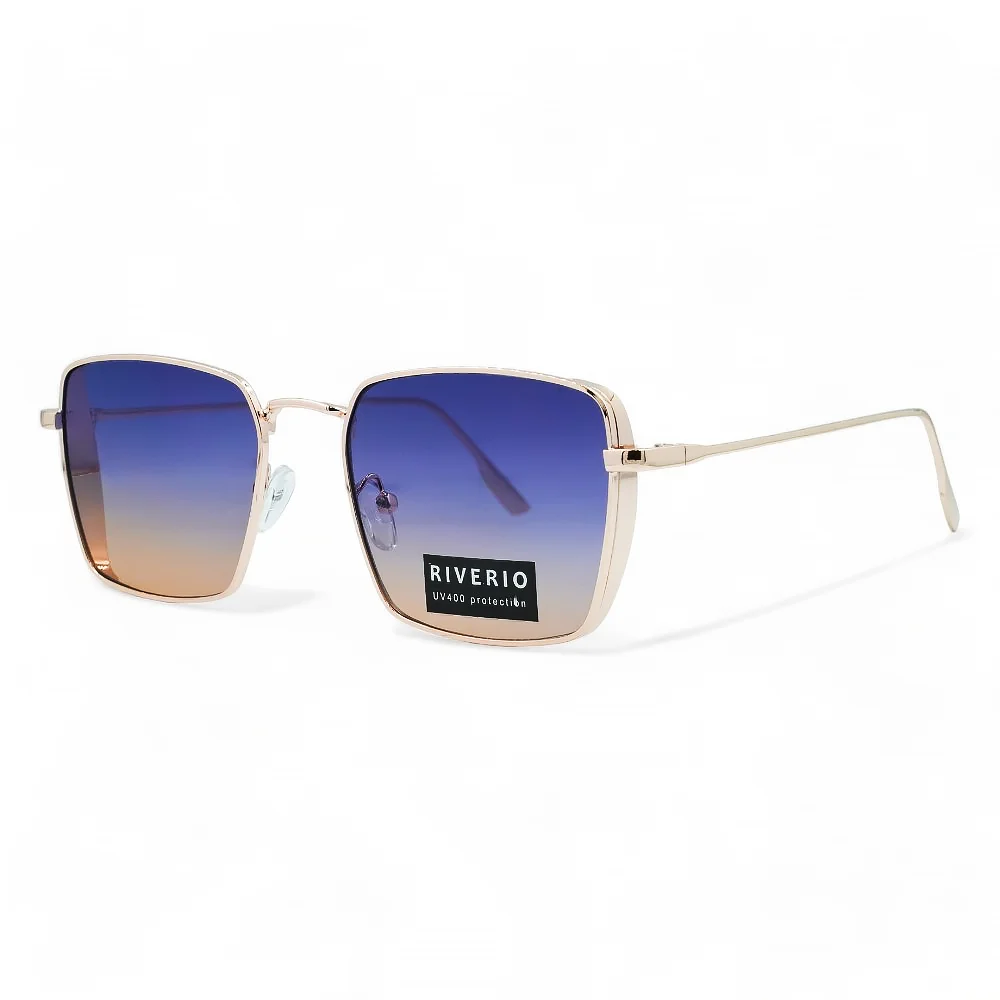 Φωτογραφία προϊόντος: Riverio Unisex Γυαλιά Ηλίου UV400 Τετράγωνα με Χρυσό Μεταλλικό Σκελετό και Μπλε ντεγκραντέ Φακό RV42361