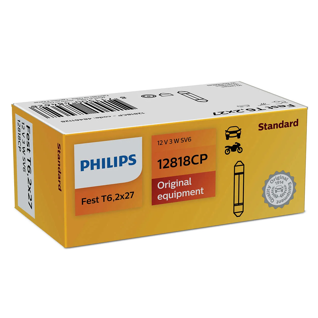 Φωτογραφία προϊόντος: PHILIPS C3W 12V 3W T6.2x27 festoon (12818CP) 1τμχ