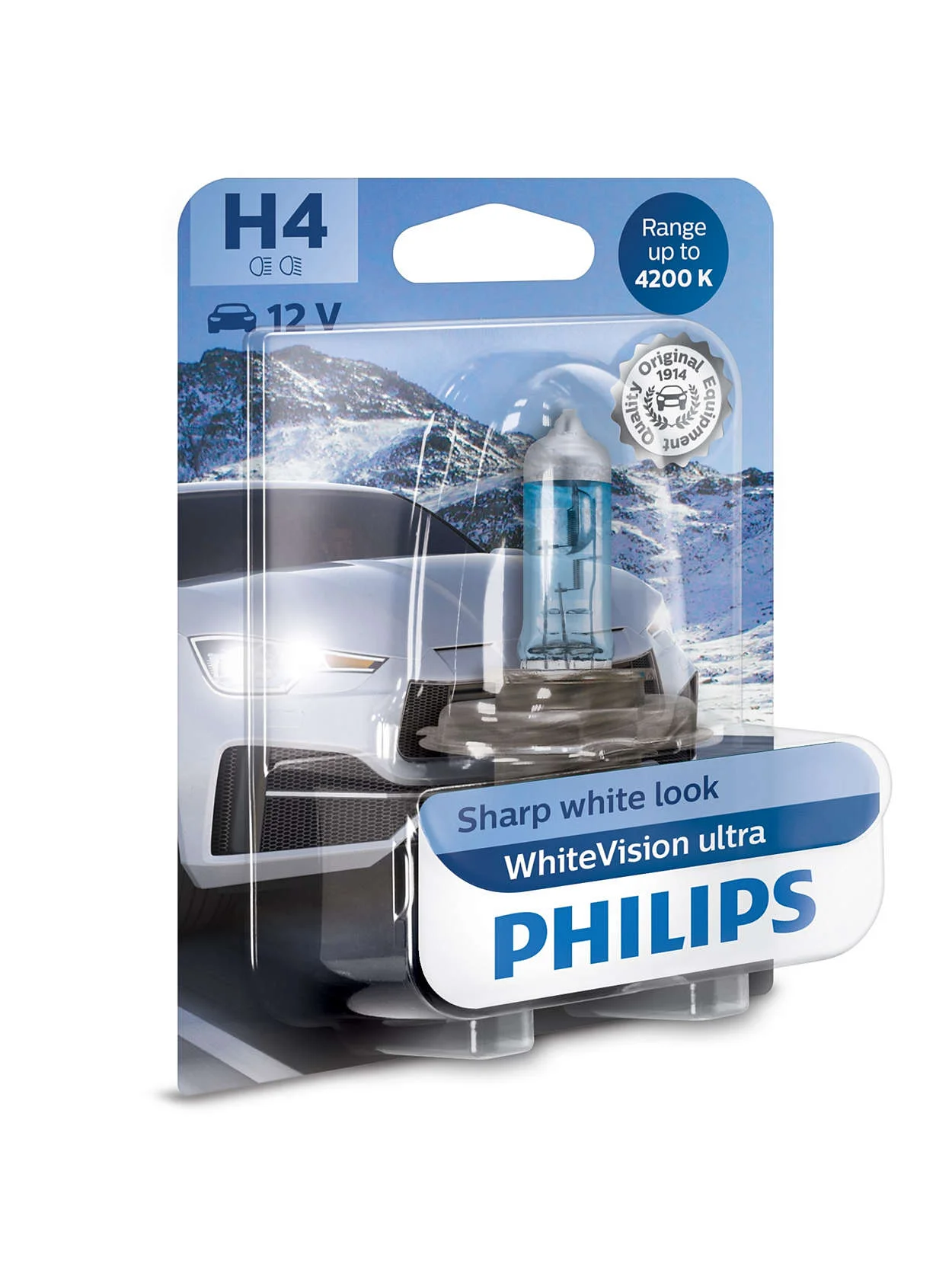 Φωτογραφία προϊόντος: PHILIPS H4 12V 60/55W P43t WhiteVision Ultra 4200K (12342WVUB1) 1τμχ