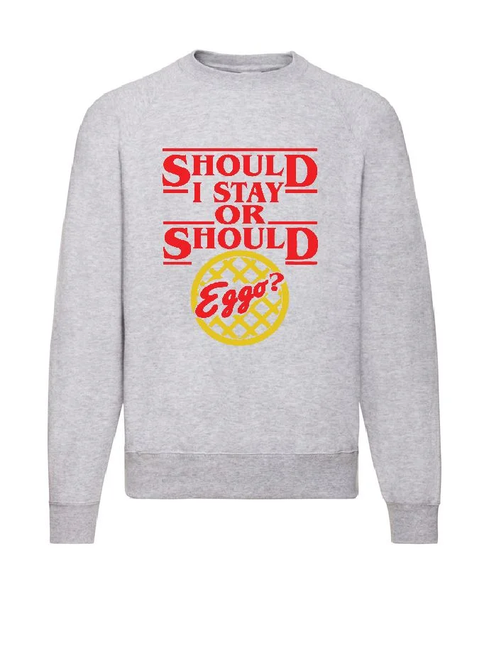Φωτογραφία προϊόντος: Φούτερ Sweatshirt Stranger Things Fruit of the loom 80% βαμβάκι no21 Should i stay or should i eggo
